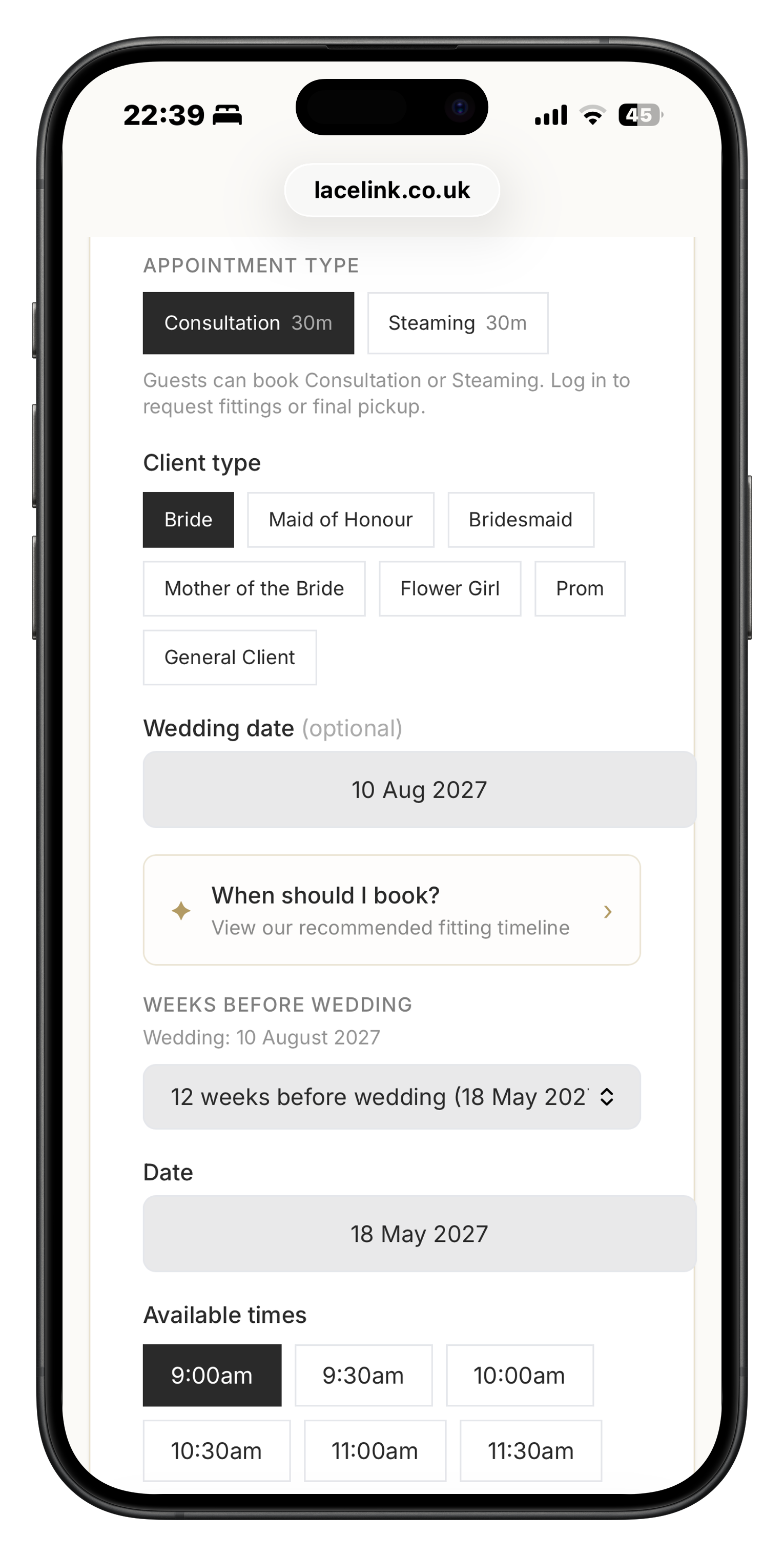 LaceLink SmartBook booking flow